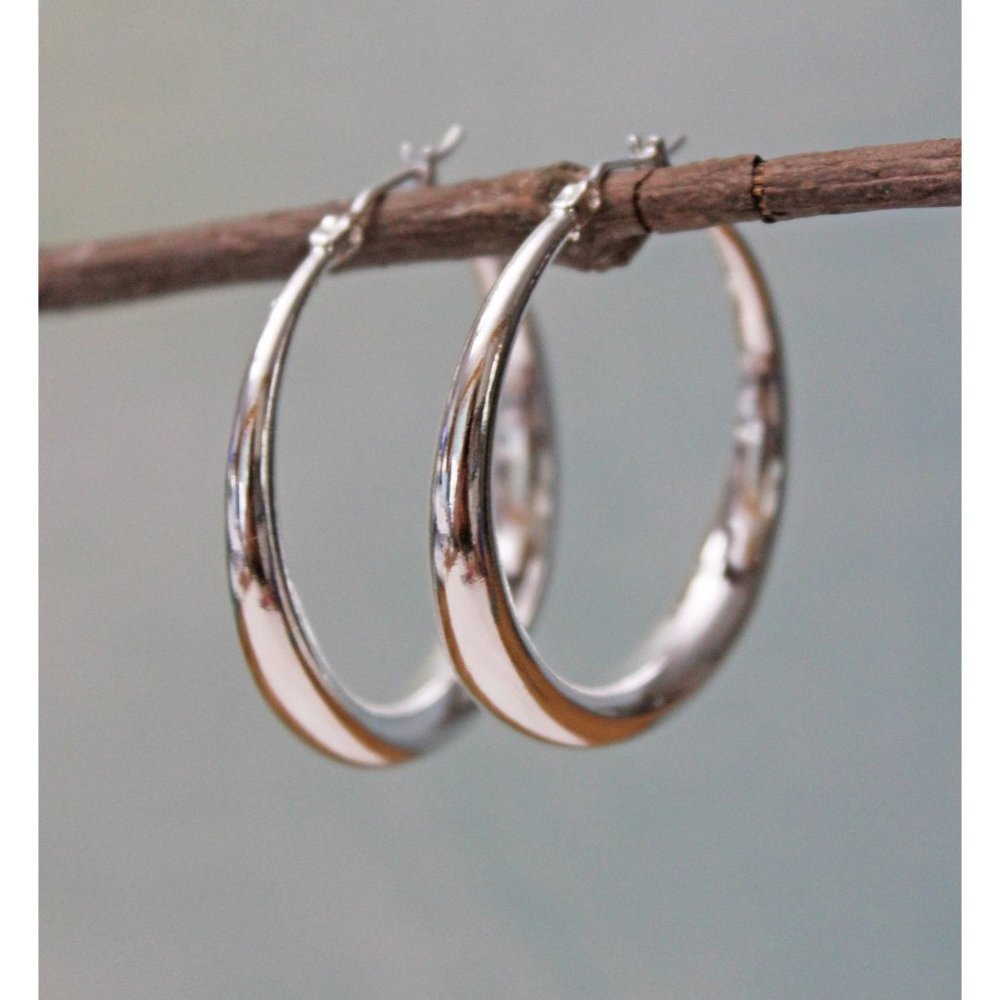 New Sterling Silver Hoop Earrings 1.25 Inches E76 - Picture 3 of 5